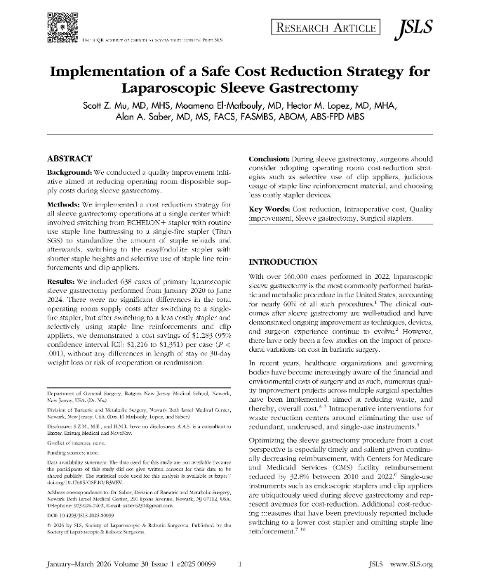 Implementation of a Safe Cost Reduction Strategy for Laparoscopic Sleeve Gastrectomy